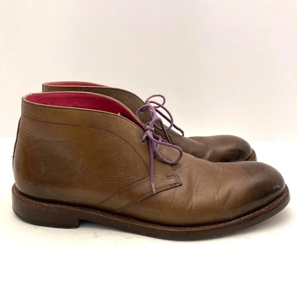 Ted Baker Boots Ankle Lace Up Chukka Men's 9 EU 42‎ Brown Textured Leather 10889